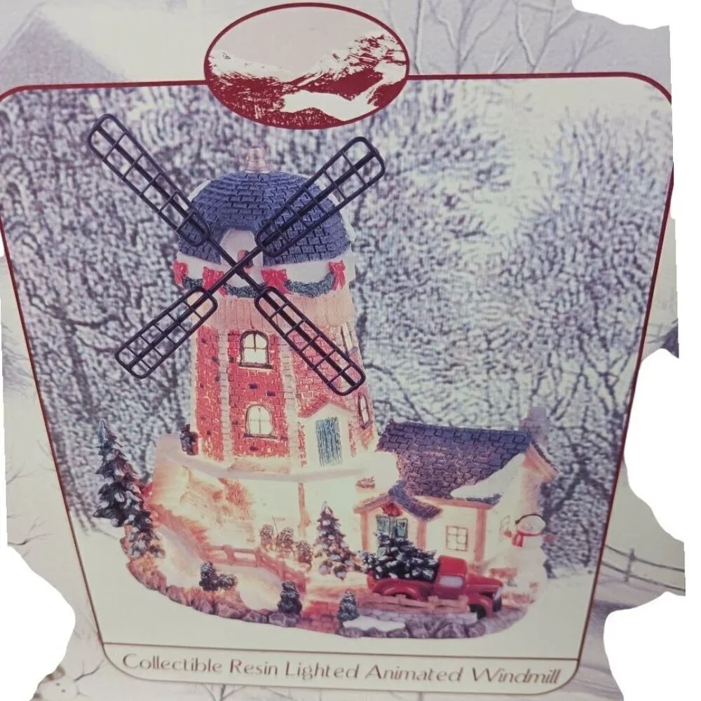 Collectible Resin Lighted Animated Windmill Christmas Village 11.5'tall